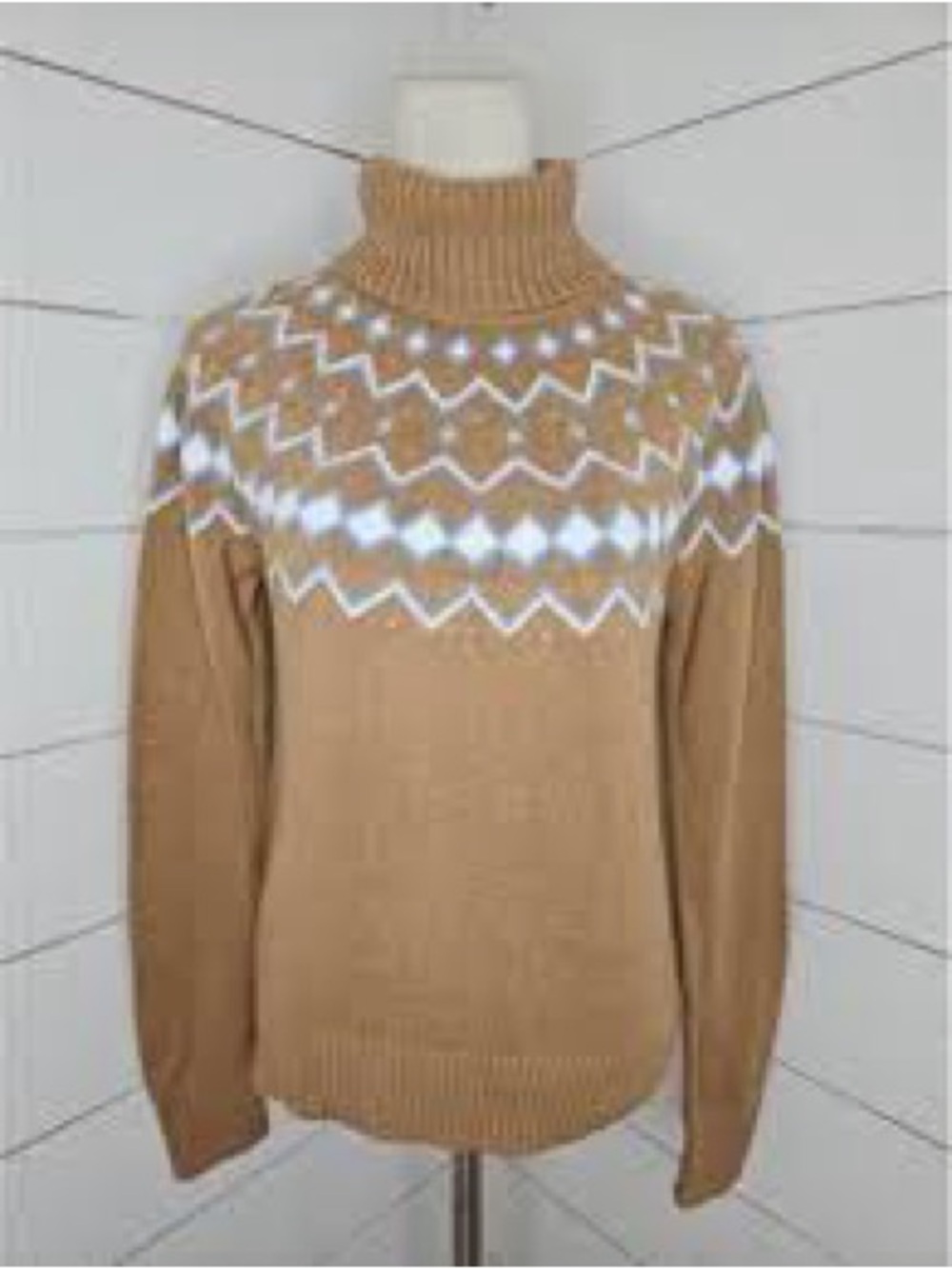 J. Crew Brown and White Patterned Turtleneck Sweater